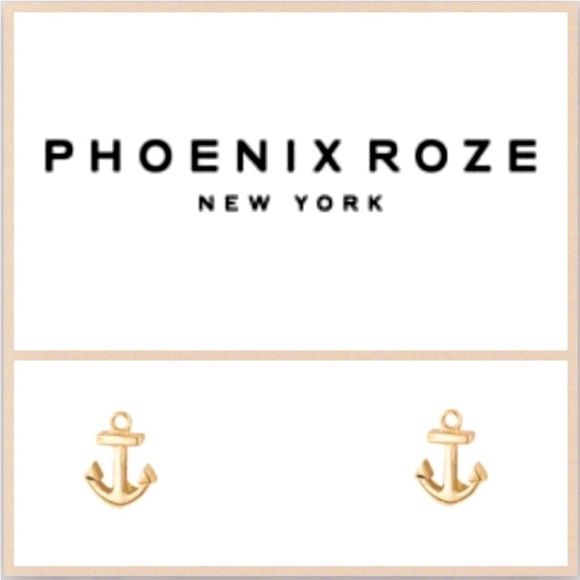 Phoenix Roze Gold Anchor Stud Earrings - Picture 1 of 8